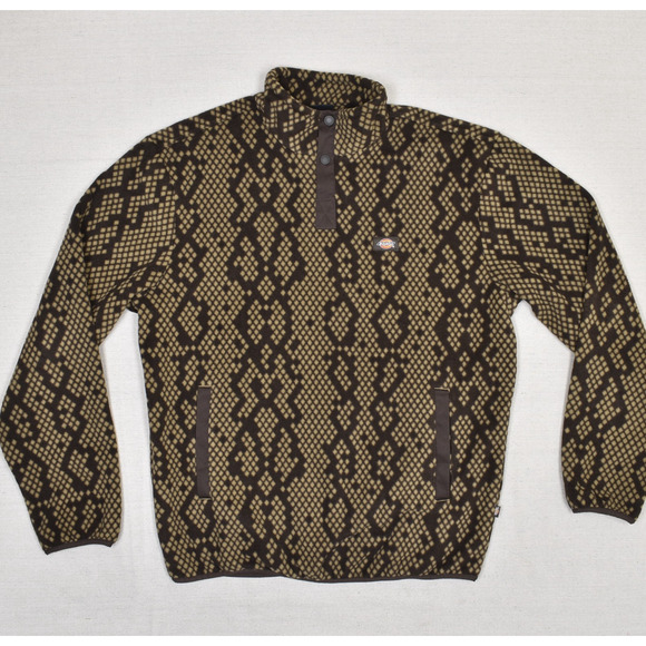 Dickies Men's Geometric Pullover Sweater Polyester Brown Size M Fleece Snap - Picture 1 of 8